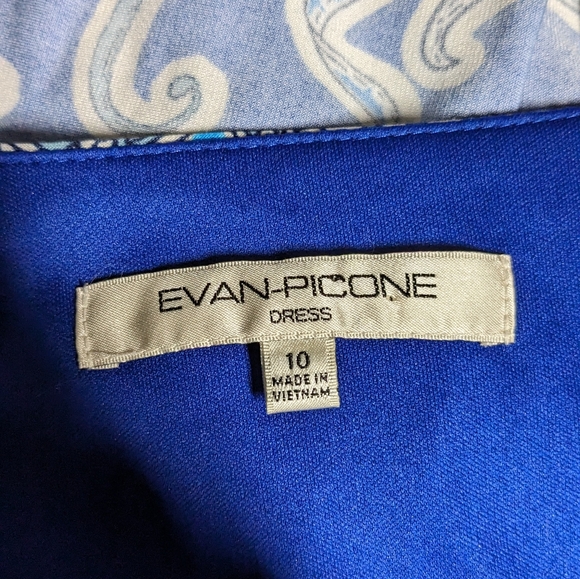 Evan Picone Blue Print Flare Dress Size 10 - Picture 15 of 16